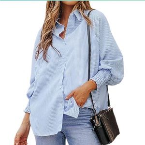 Oversized blue pinstripe oversized blouse - L